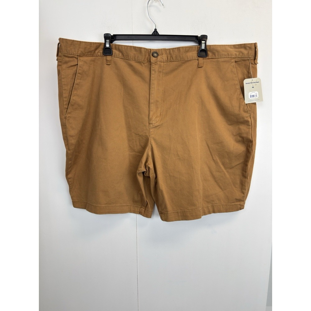 NEW George Men's 46 Above The‎ Knee Flat Front Shorts Brow Khaki Flat Front 8.5"